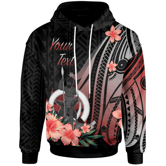 Vanuatu Personalised Custom Hoodie -  Red Polynesian Hibiscus Pattern Style