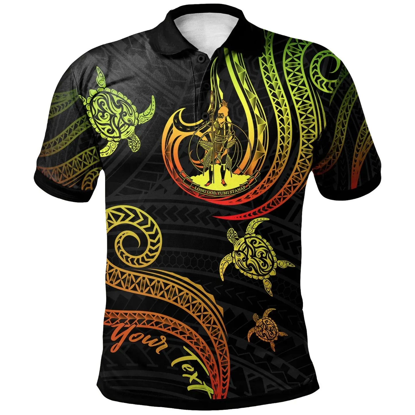 Vanuatu Personalised Custom Polo Shirt - Polynesian Turtle With Pattern Reggae