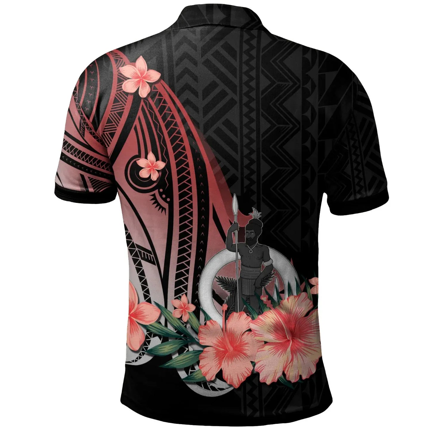 Vanuatu Personalised Custom Polo Shirt - Red Polynesian Hibiscus Pattern Style