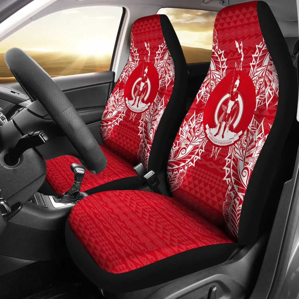 Vanuatu Car Seat Cover - Vanuatu Coat Of Arms Map Red White