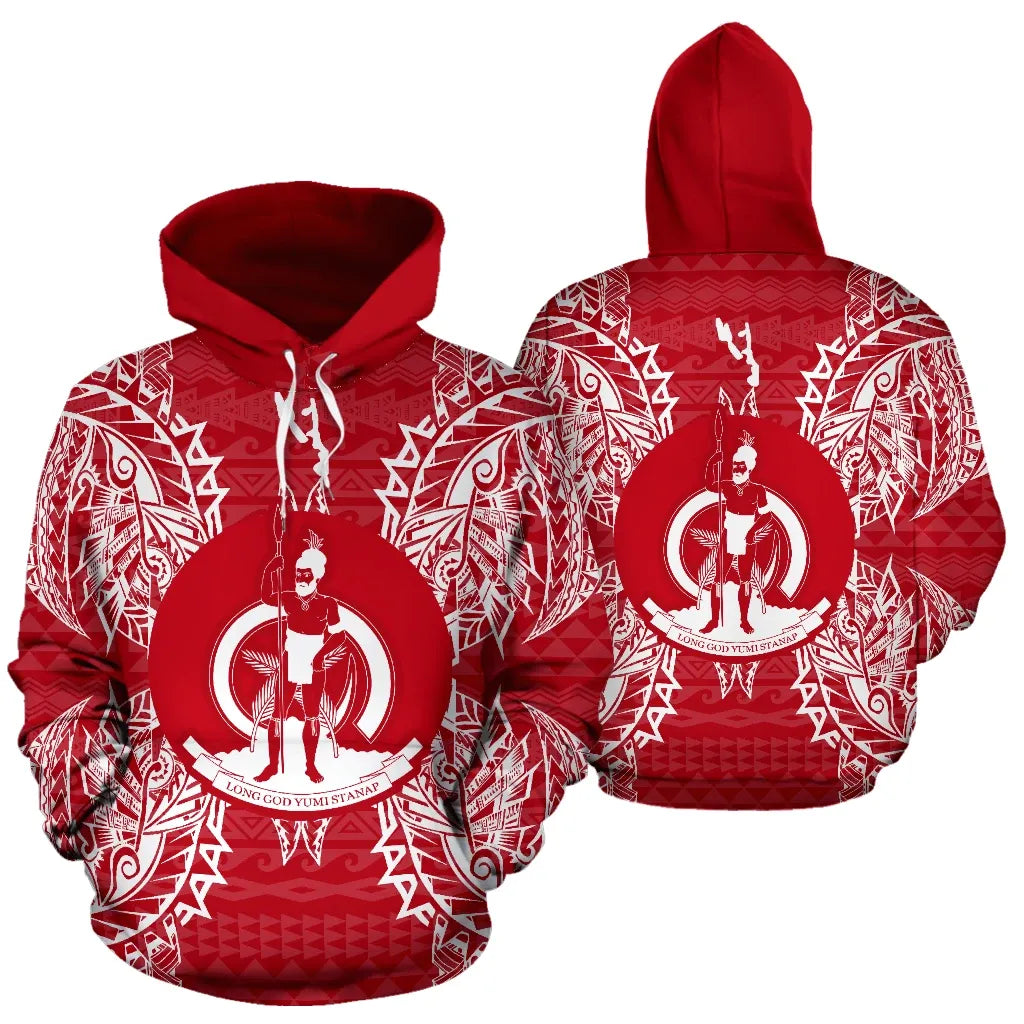 Vanuatu Polynesian ll Over Hoodie Map Red White