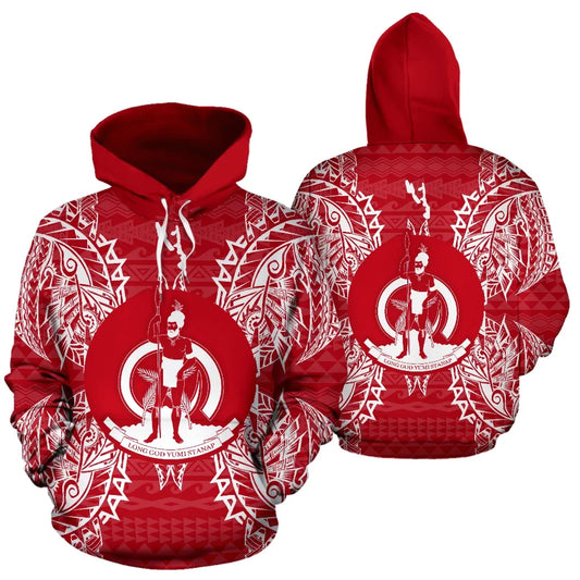 Vanuatu Polynesian ll Over Hoodie Map Red White