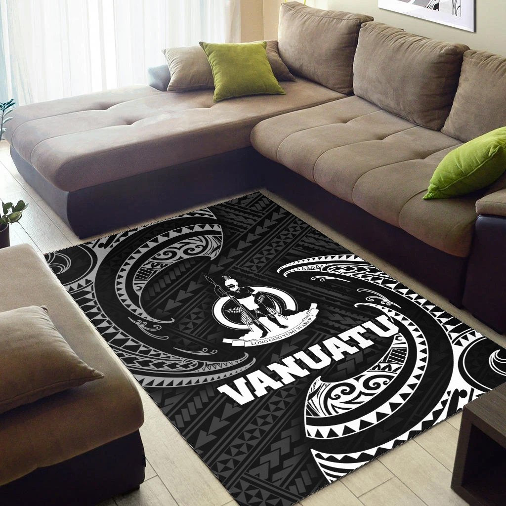Vanuatu Polynesian Area Rug - White Tribal Wave