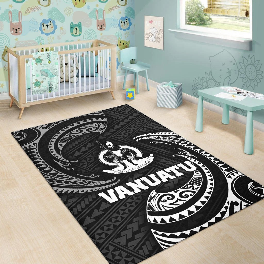 Vanuatu Polynesian Area Rug - White Tribal Wave