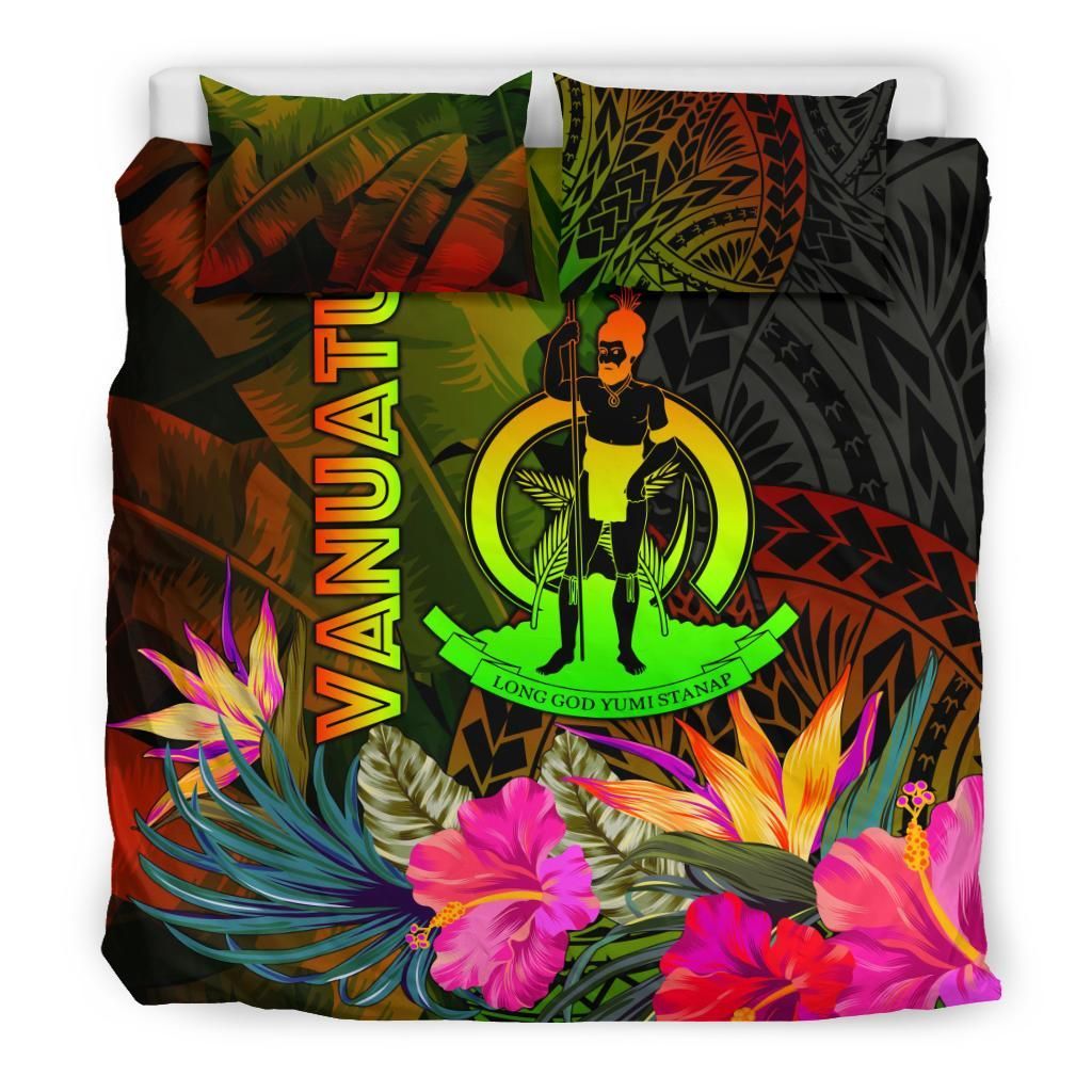 Vanuatu Polynesian Bedding Set - Hibiscus And Banana Leaves