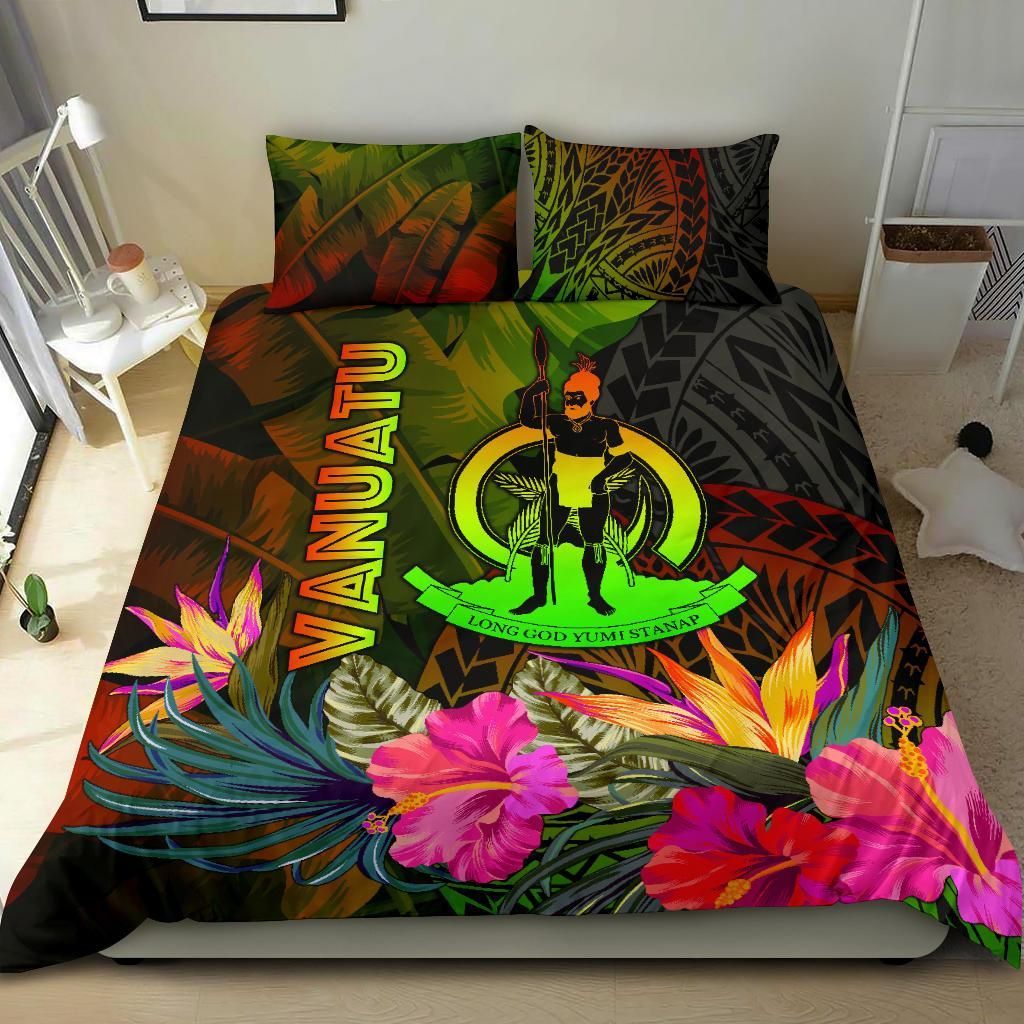 Vanuatu Polynesian Bedding Set - Hibiscus And Banana Leaves