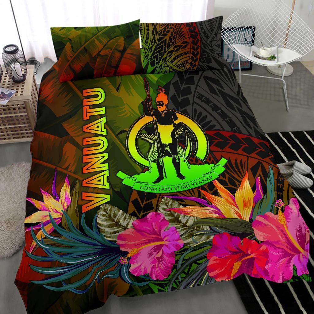 Vanuatu Polynesian Bedding Set - Hibiscus And Banana Leaves