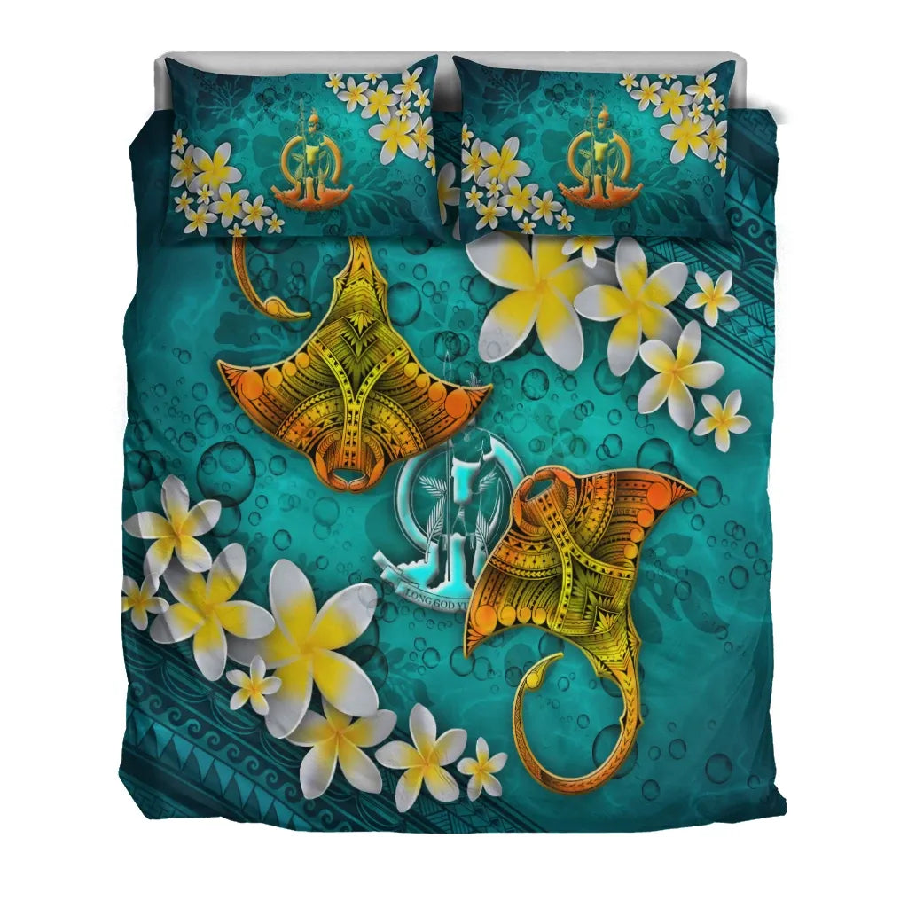 Vanuatu Polynesian Bedding Set - Manta Ray Ocean