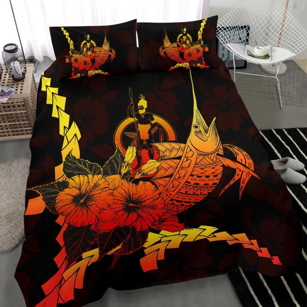 Vanuatu Polynesian Bedding Set - Swordfish With Hibiscus