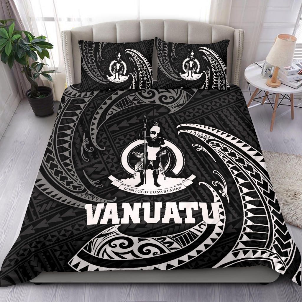 Vanuatu Polynesian Bedding Set - White Tribal Wave