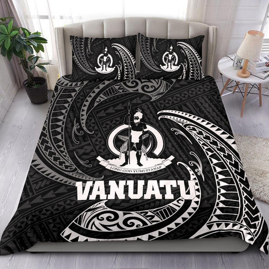 Vanuatu Polynesian Bedding Set - White Tribal Wave