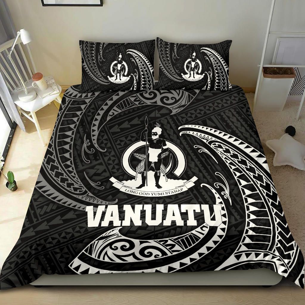 Vanuatu Polynesian Bedding Set - White Tribal Wave