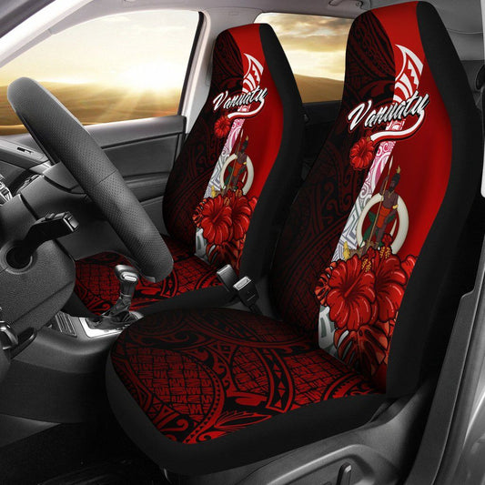 Vanuatu Polynesian Car Seat Covers - Coat Of Arm With Hibiscus