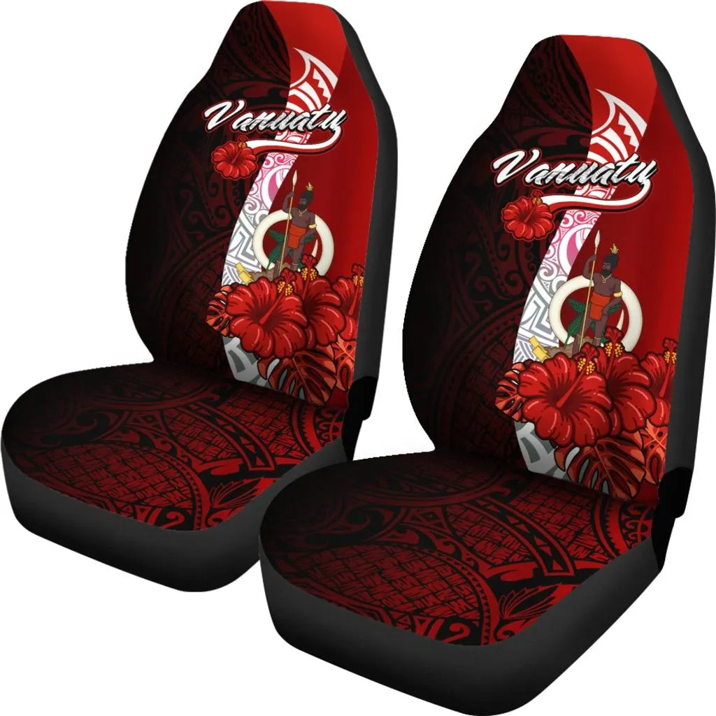 Vanuatu Polynesian Car Seat Covers - Coat Of Arm With Hibiscus