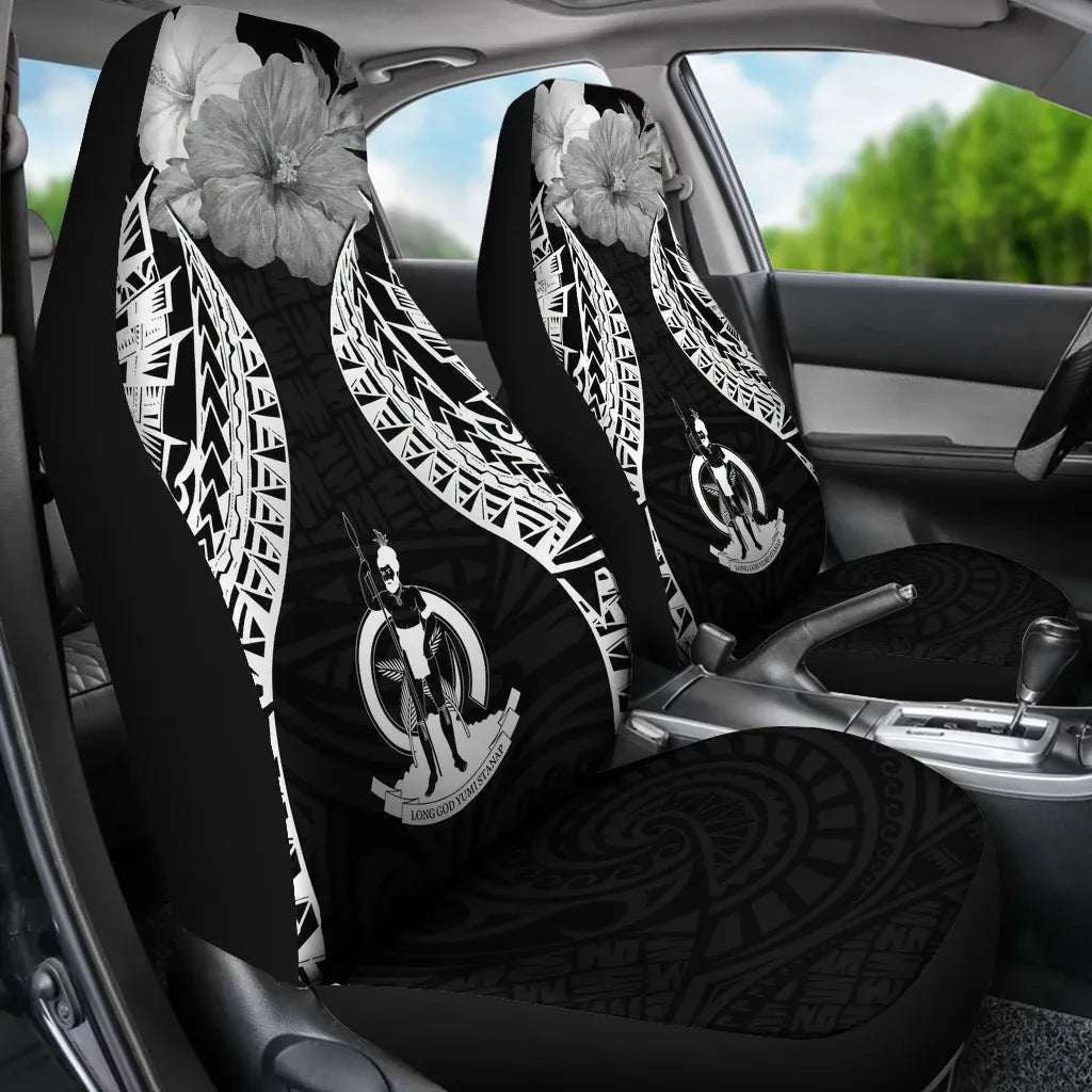 Vanuatu Polynesian Car Seat Covers Pride Seal And Hibiscus Black