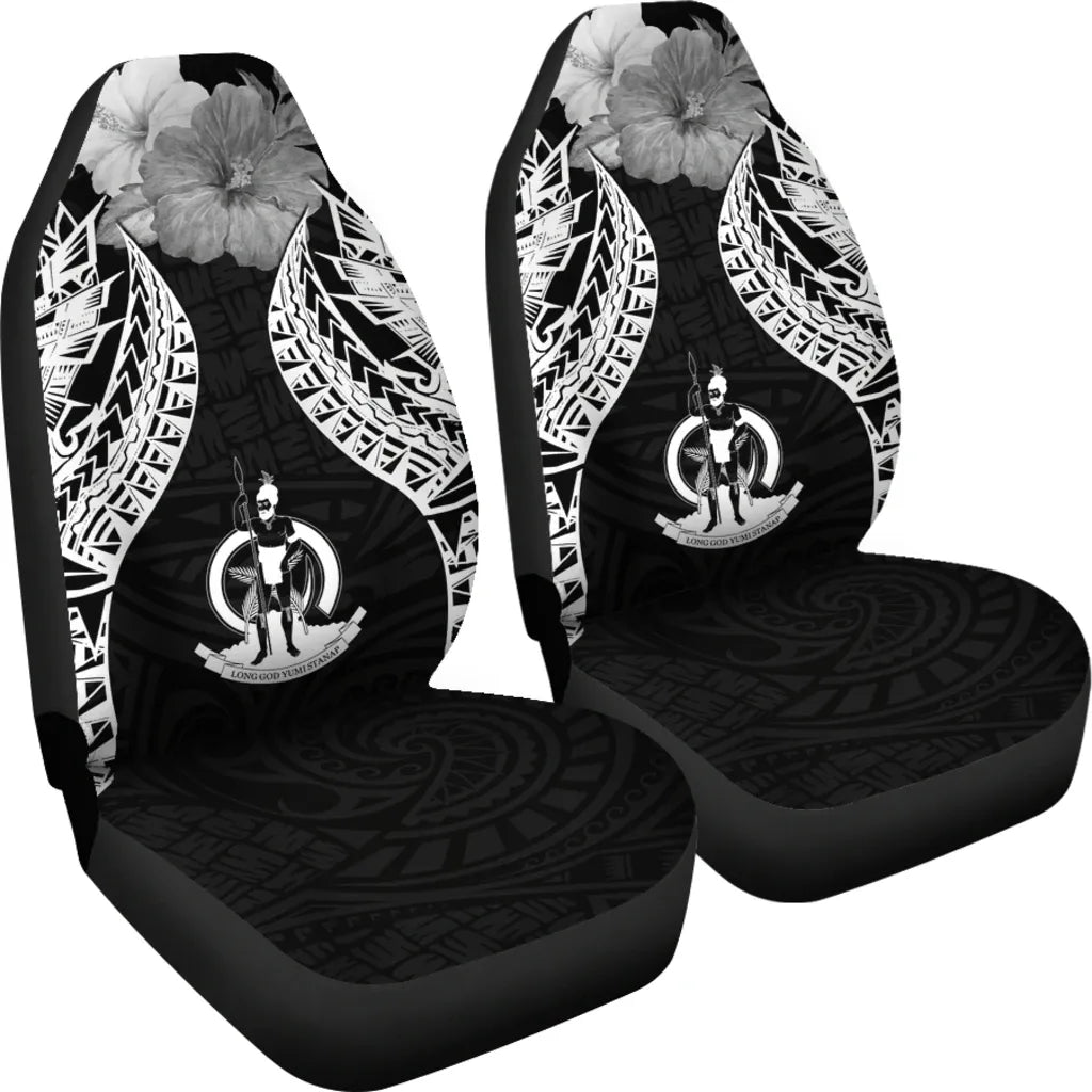 Vanuatu Polynesian Car Seat Covers Pride Seal And Hibiscus Black