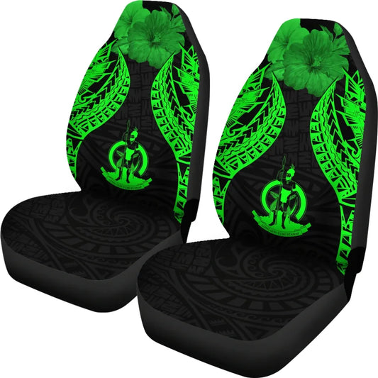 Vanuatu Polynesian Car Seat Covers Pride Seal And Hibiscus Green