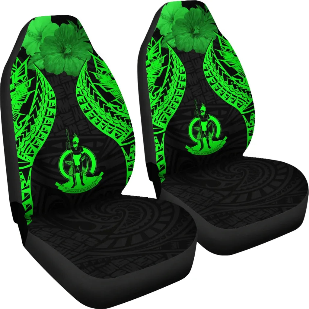 Vanuatu Polynesian Car Seat Covers Pride Seal And Hibiscus Green