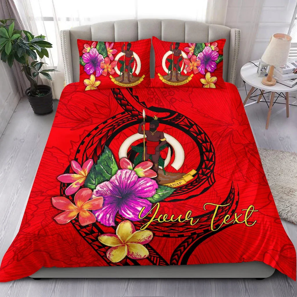 Vanuatu Polynesian Custom Personalised Bedding Set - Floral With Seal Red
