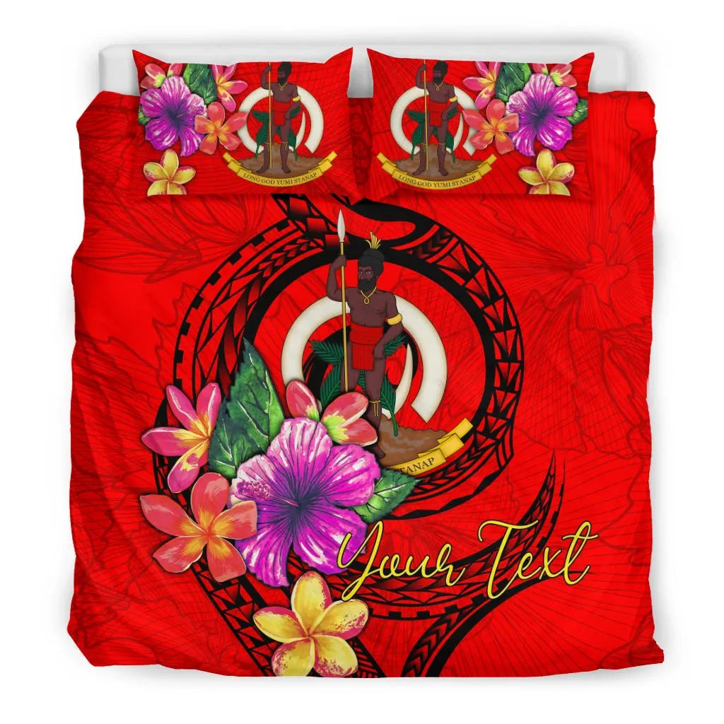 Vanuatu Polynesian Custom Personalised Bedding Set - Floral With Seal Red