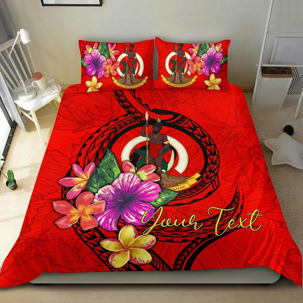 Vanuatu Polynesian Custom Personalised Bedding Set - Floral With Seal Red