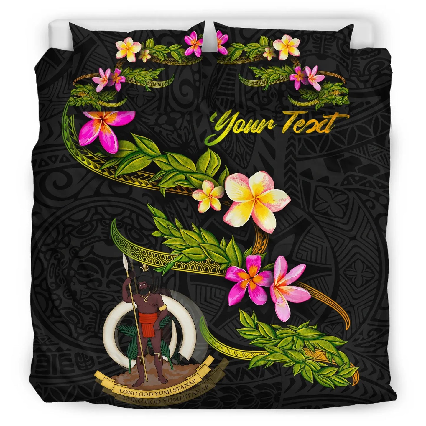 Vanuatu Polynesian Custom Personalised Bedding Set - Plumeria Tribal