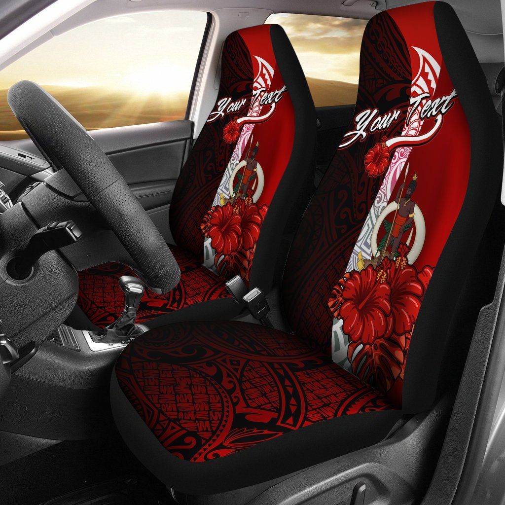 Vanuatu Polynesian Custom Personalised Car Seat Covers - Coat Of Arm With Hibiscus