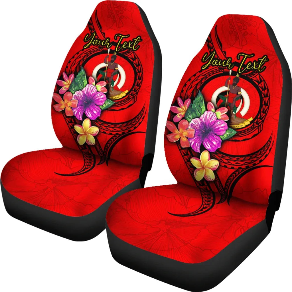 Vanuatu Polynesian Custom Personalised Car Seat Covers - Floral With Seal Red