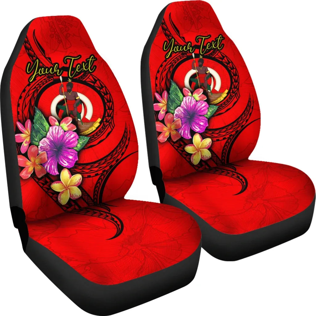 Vanuatu Polynesian Custom Personalised Car Seat Covers - Floral With Seal Red