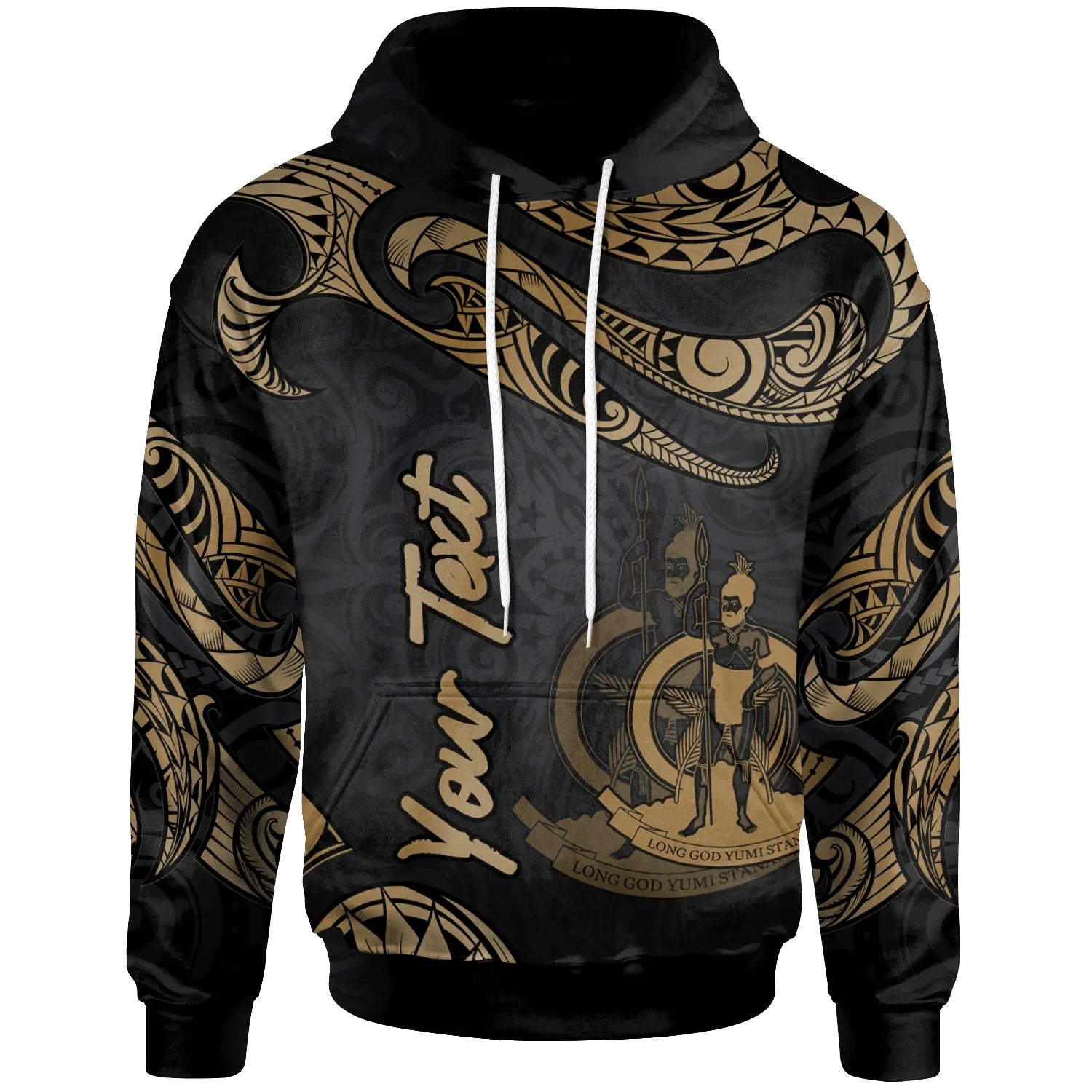 Vanuatu Polynesian Custom Personalised Hoodie - Poly Tattoo Gold Version
