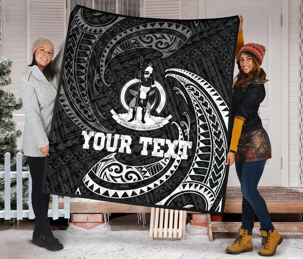 Vanuatu Polynesian Custom Personalised Premium Quilt - White Tribal Wave