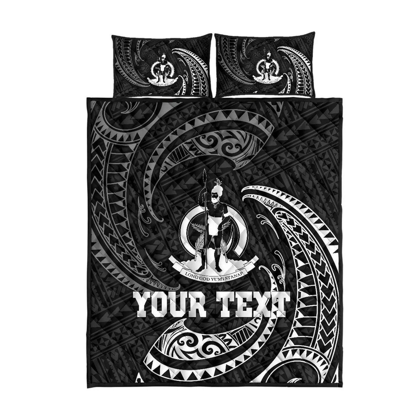 Vanuatu Polynesian Custom Personalised Quilt Bed Set - White Tribal Wave