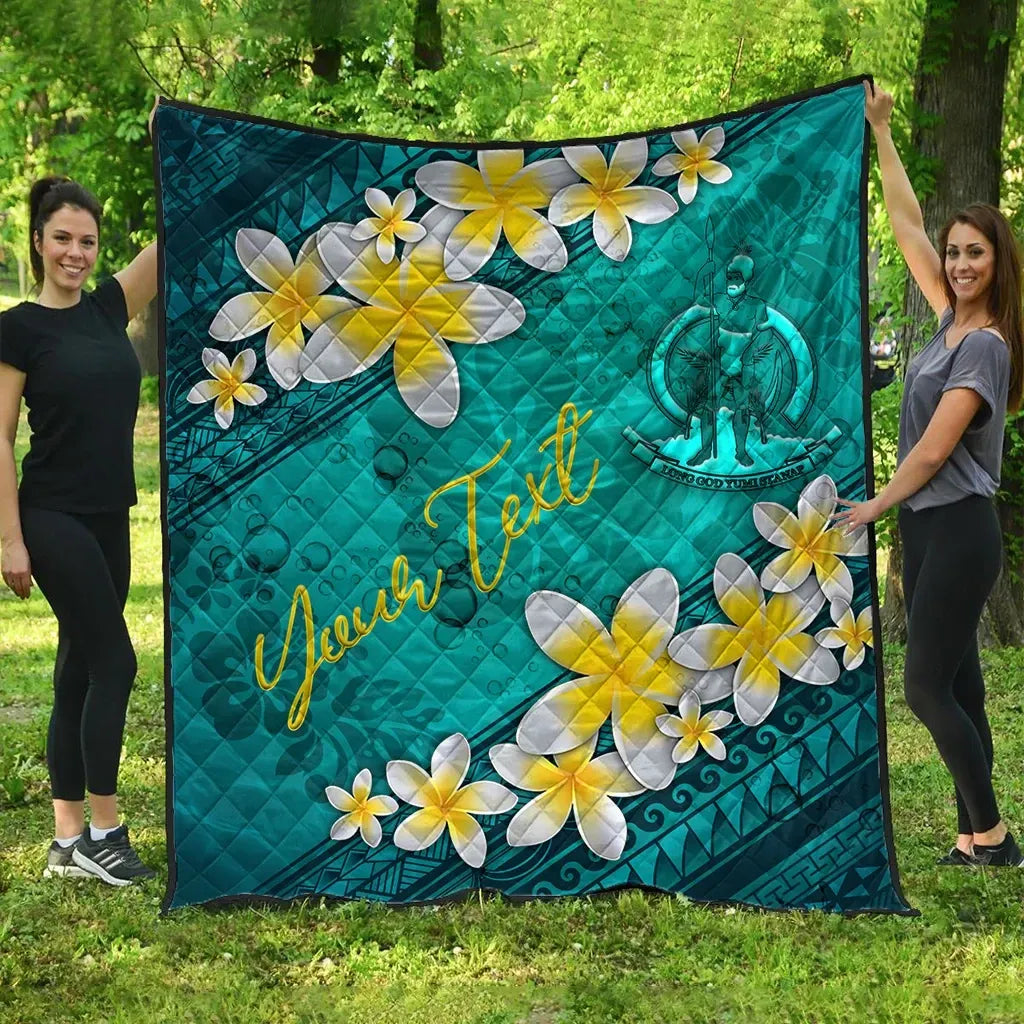 Vanuatu Polynesian Custom Personalised Quilt - Plumeria With Blue Ocean