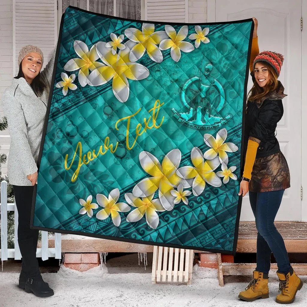Vanuatu Polynesian Custom Personalised Quilt - Plumeria With Blue Ocean