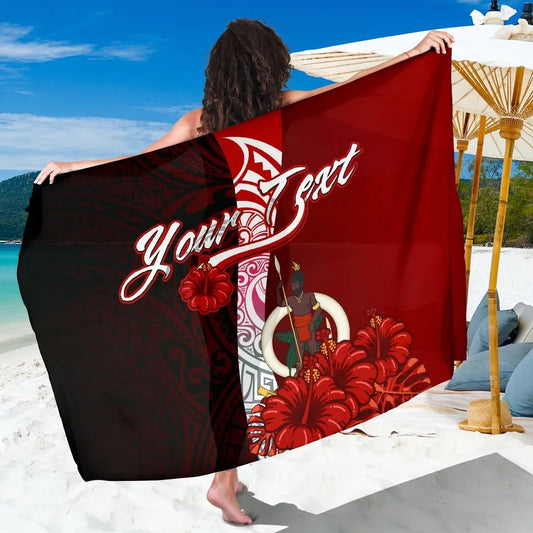 Vanuatu Polynesian Custom Personalised Sarong - Coat Of Arm With Hibiscus