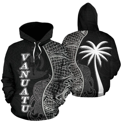 Vanuatu Polynesian Hoodie Coconut Tree Black