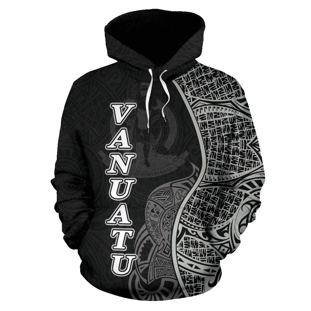 Vanuatu Polynesian Hoodie Coconut Tree Black