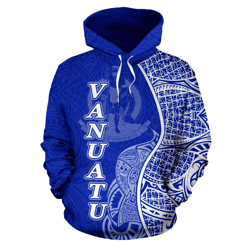 Vanuatu Polynesian Hoodie Coconut Tree Blue