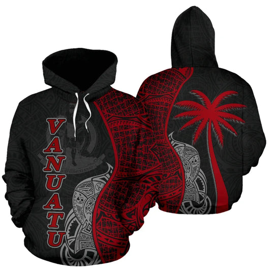 Vanuatu Polynesian Hoodie Coconut Tree Red