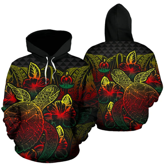 Vanuatu Polynesian Hoodie Turtle Hibiscus Reggae