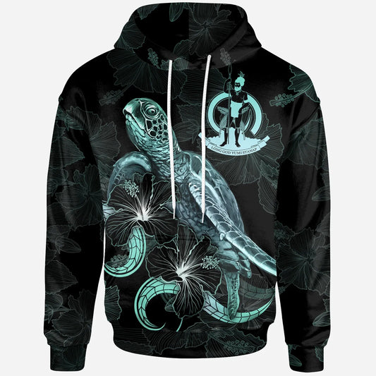 Vanuatu Polynesian Hoodie - Turtle With Blooming Hibiscus Turquoise