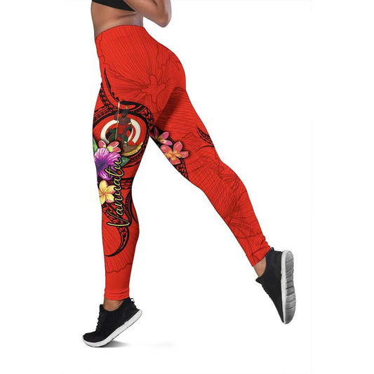 Vanuatu Polynesian Legging - Floral With Seal Red