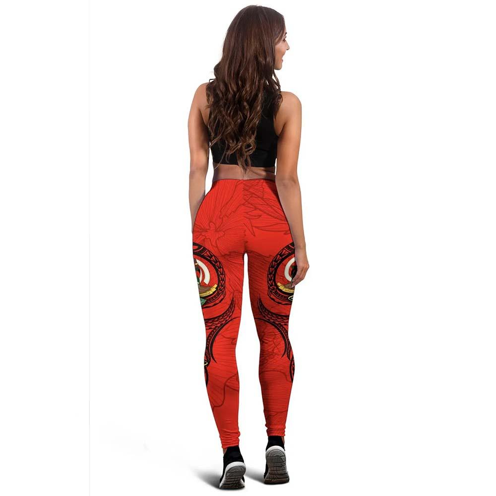 Vanuatu Polynesian Legging - Floral With Seal Red