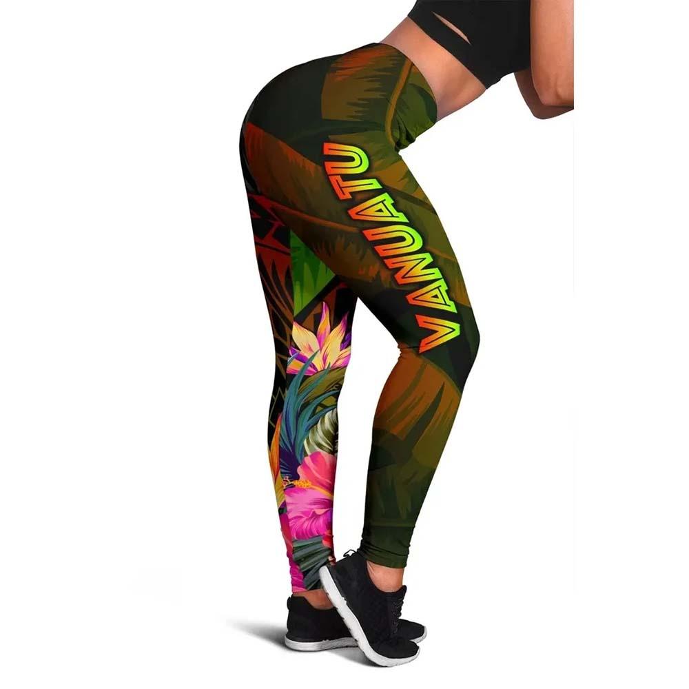 Vanuatu Polynesian Legging -  Hibiscus and Banana Leaves