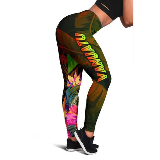 Vanuatu Polynesian Legging -  Hibiscus and Banana Leaves