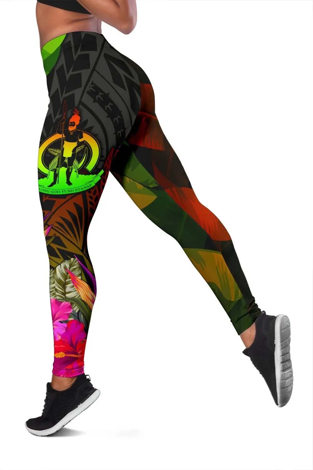 Vanuatu Polynesian Legging -  Hibiscus and Banana Leaves
