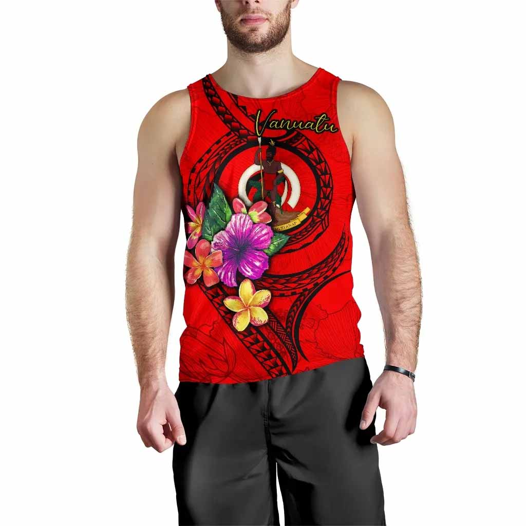 Vanuatu Polynesian Men Tank Top - Floral With Seal Red