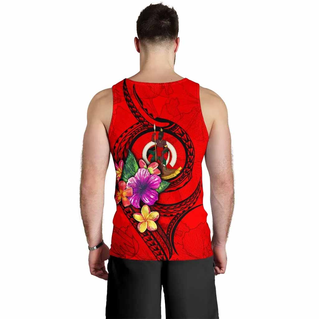 Vanuatu Polynesian Men Tank Top - Floral With Seal Red