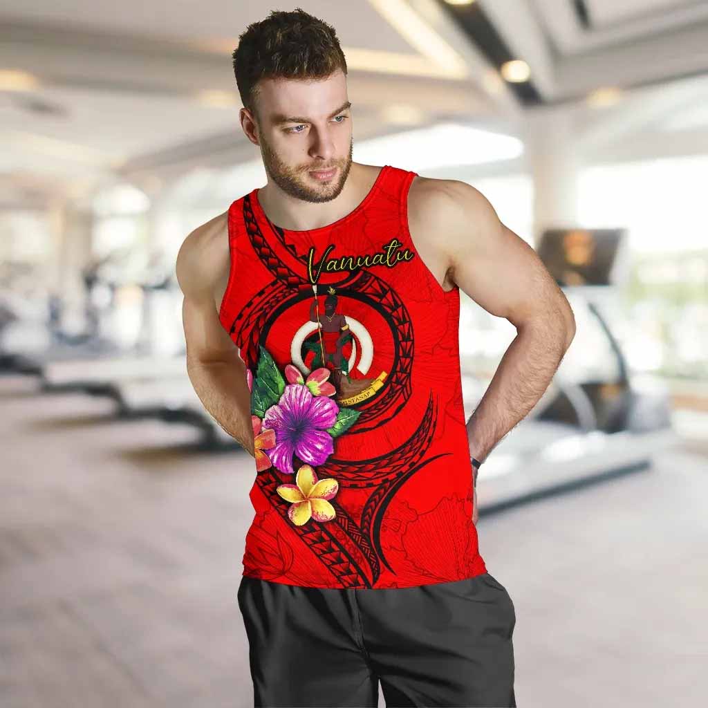 Vanuatu Polynesian Men Tank Top - Floral With Seal Red
