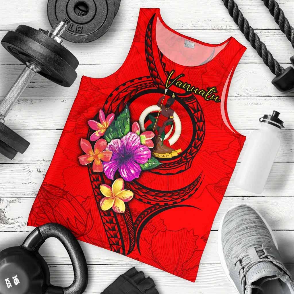 Vanuatu Polynesian Men Tank Top - Floral With Seal Red